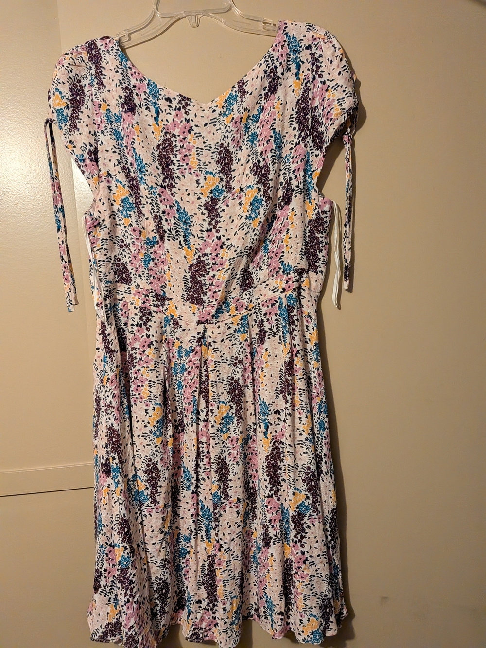 Free People Cream Floral Tie-Front Mini Dress with Pink, Blue & Yellow Accents - Picture 5 of 6